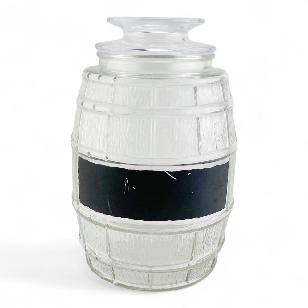 Vintage Clear Glass Barrel Jars Food Container Canister W/ Air Tight Lid 1Lt​